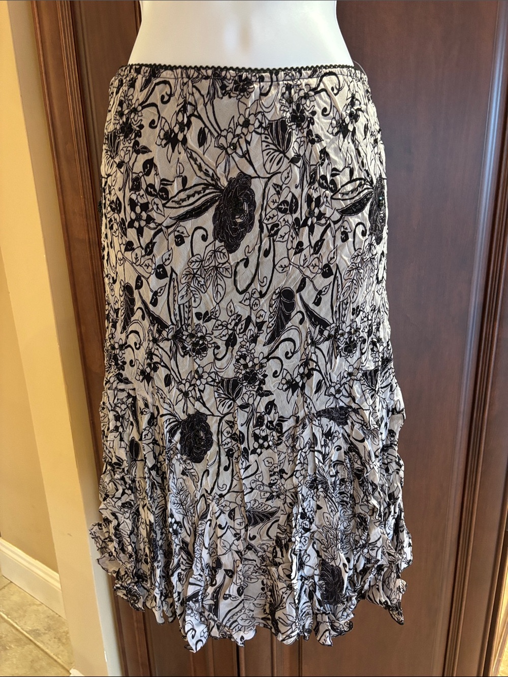 Black & White Floral Midi Skirt